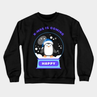 Xmas Is Coming Happy Penguin (Blue) Crewneck Sweatshirt